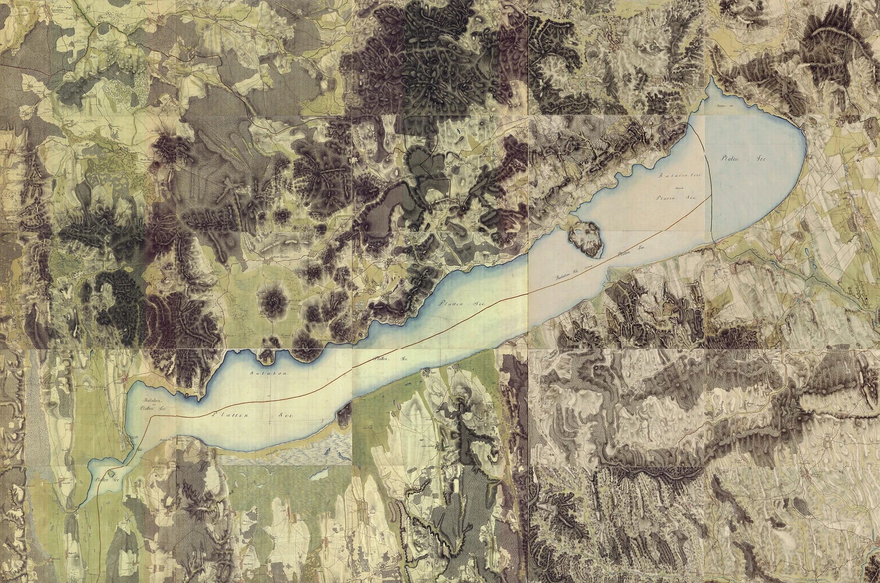 Vintage map of Gilvesy volcanic terroir and Balaton.